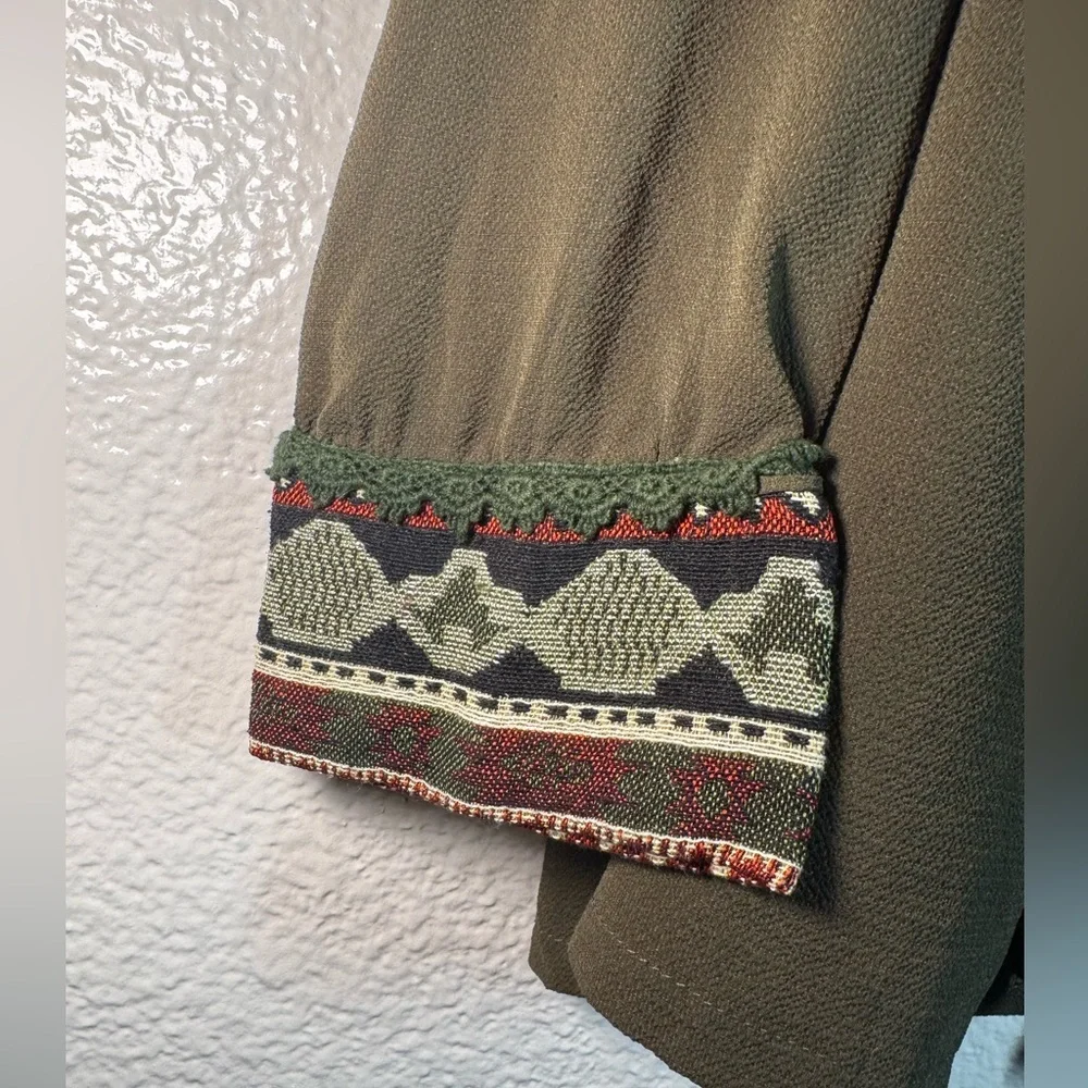 Olive Embroidered Tie-Front Peasant Top - Picture 4 of 6